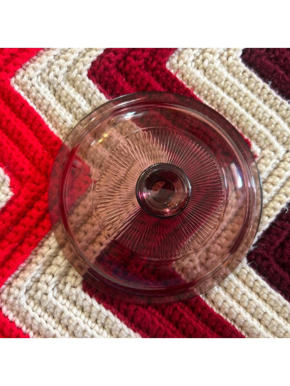 Vintage Pyrex Corning Vision 6.25" V1C Cranberry Glass Replacement Lid FLAT